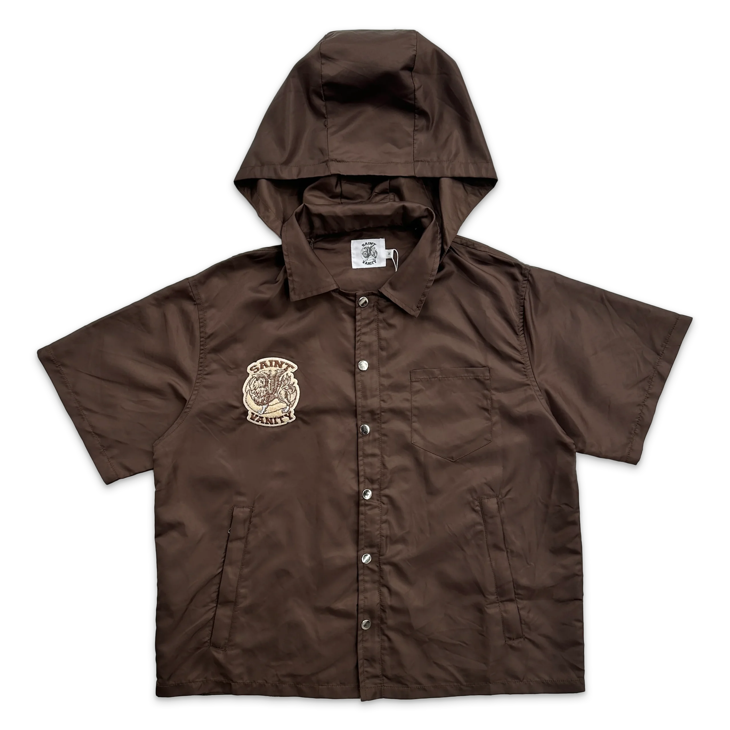 Saint Vanity Nylon Button Zip Up Shirt Hooded