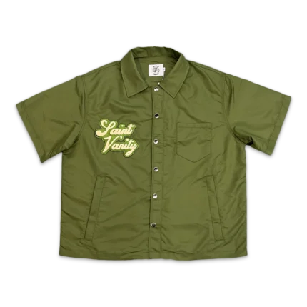 Saint Vanity Nylon Button Zip Up Shirt Olive