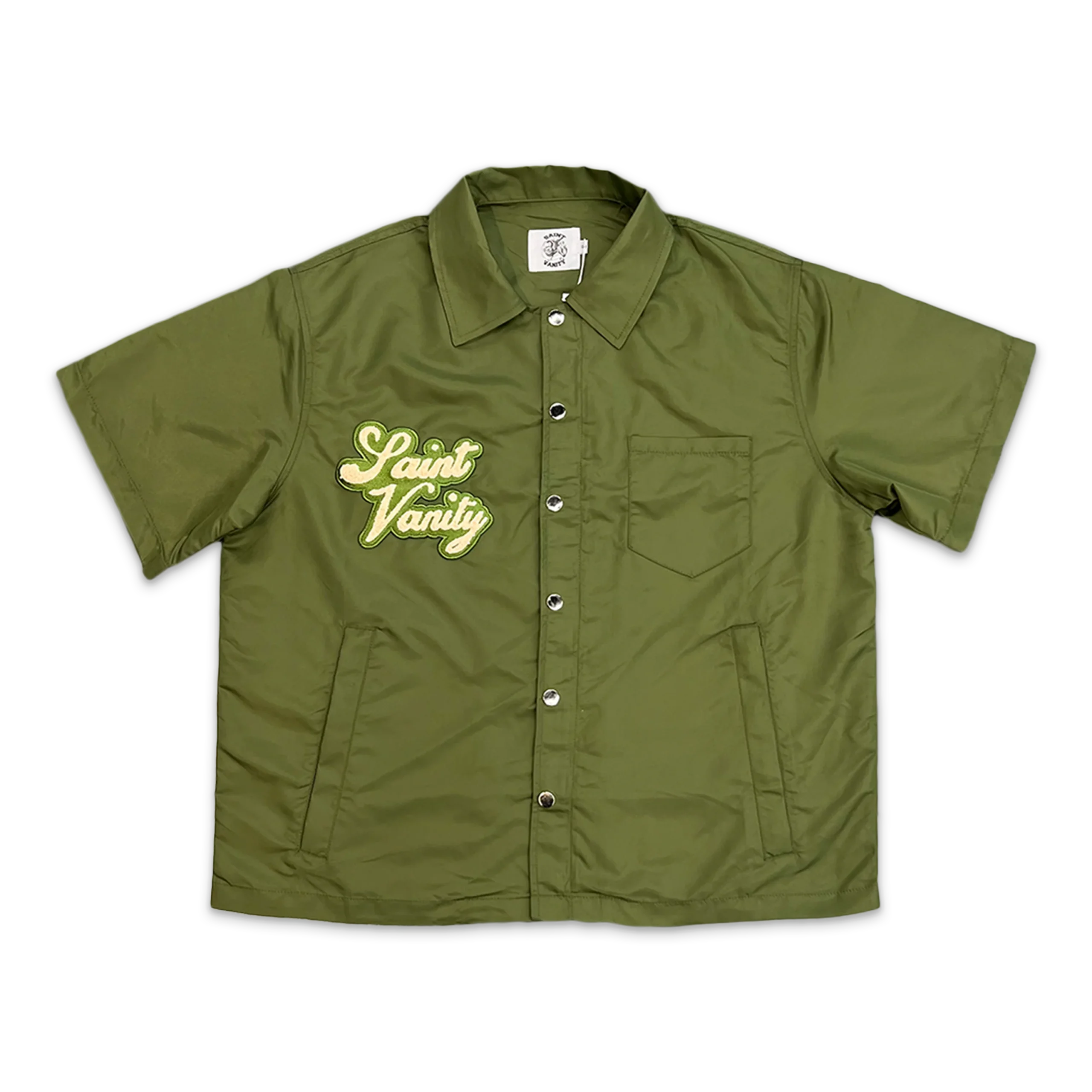 Saint Vanity Nylon Button Zip Up Shirt Olive